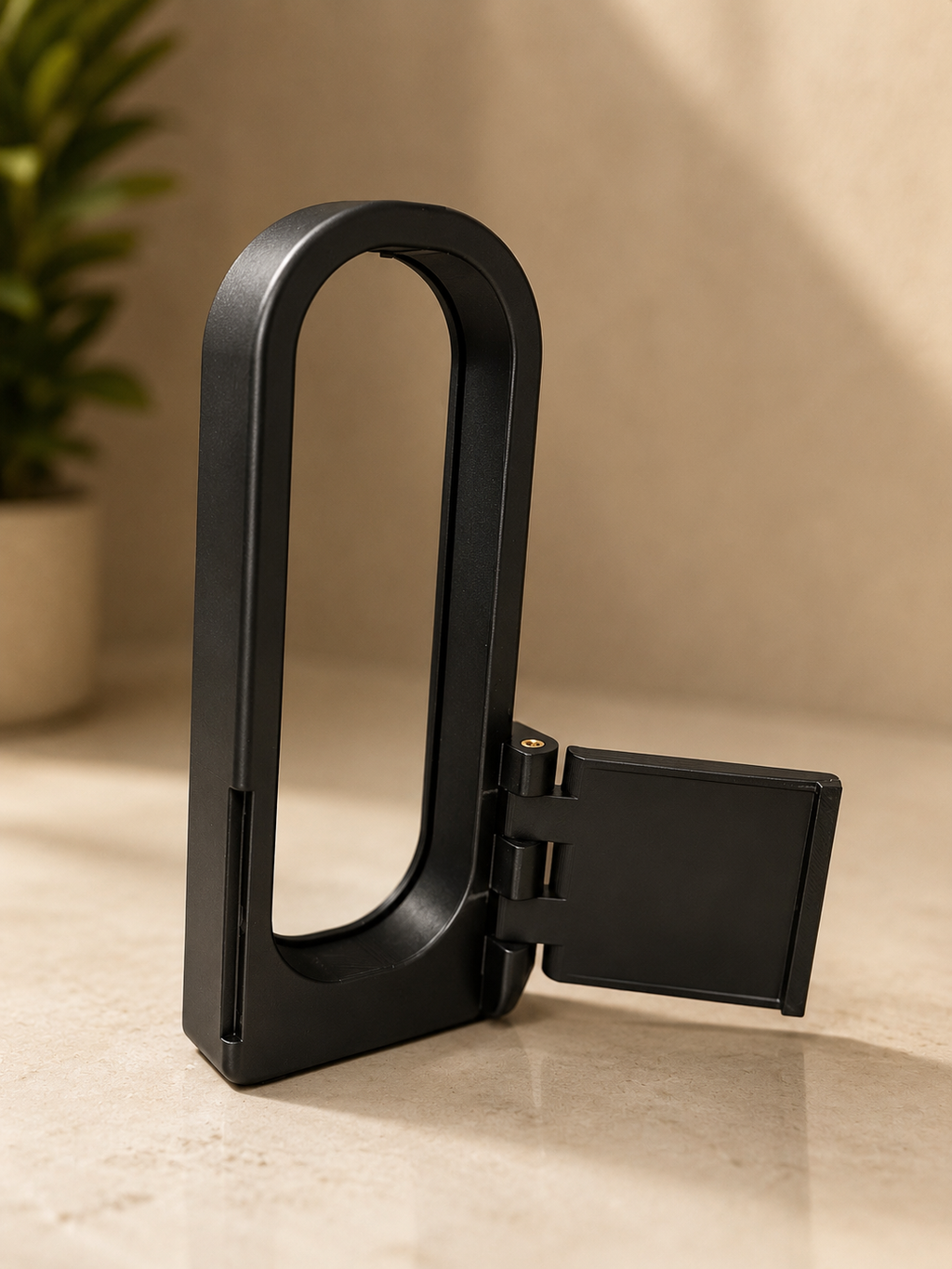 Side view of the AvrenForge No Soliciting cover showing the hinge mechanism