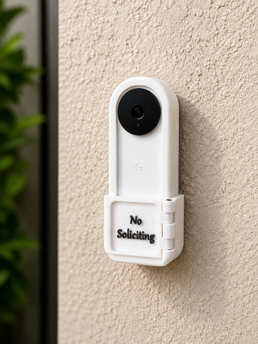 AvrenForge No Soliciting cover in white installed on a Google Nest Doorbell 2nd Gen